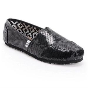 Tom's Black Sparkle Slip On Loafer Size 10